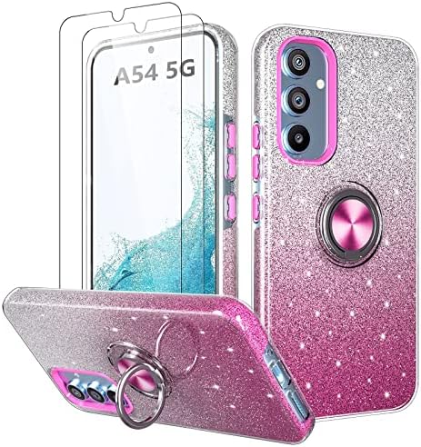Kswous for Galaxy A54 5G Case עם מגן מסך [2 חבילה], נצנצים נוצצים כיסוי מגן ורוד עם עמדת Kick עבור נערות נערות דקיקות זעזועים